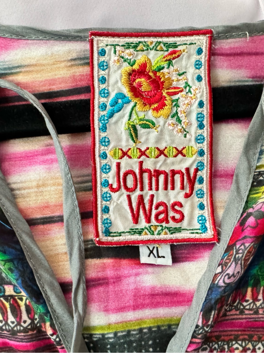 Johnny Was Silk Mix Print Oversized Tunic Blouse XL Boho Ikat Paisley boho - Picture 6 of 8